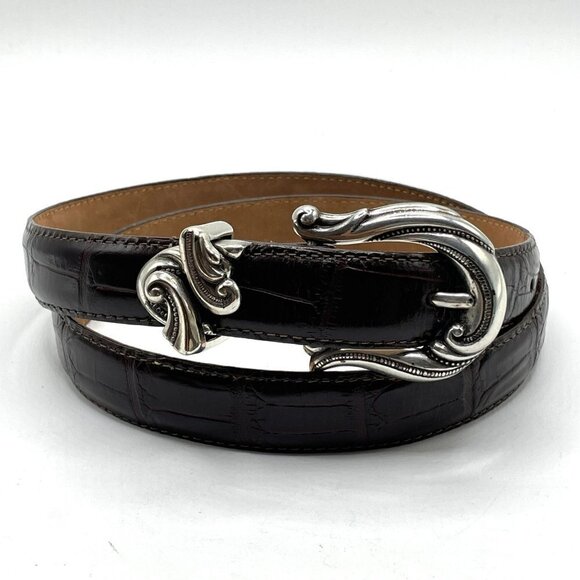 Brighton Allegro Swirl Brown Mock Crocodile Leather Waist Belt Women's L 24507 - Picture 2 of 9